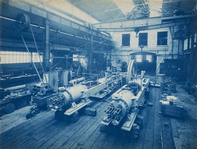 Lot 102 - Industrial. A group of 10 cyanotypes of engine sheds and machinery, c. 1890s