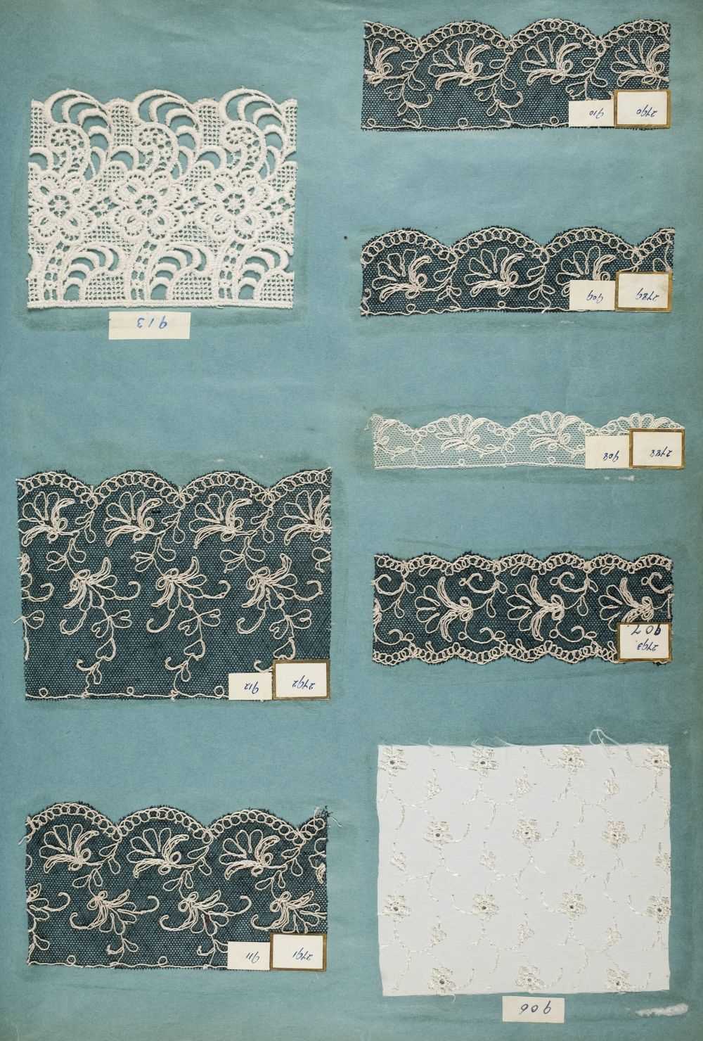 Lot 188 - Sample Books. A collection of three large books of lace and fabric samples, 1949-1957