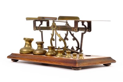 Lot 63 - Postal scales. A good set of Victorian brass postal scales