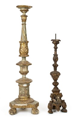 Lot 48 - Candlestick. A large Italian carved wood altar stick, late 19th century