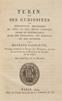 Lot 165 - Paroletti (Modeste). Turin et ses Curiosities, 1st edition, Turin, 1819
