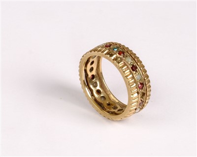Lot 30 - Rings. A yellow metal sapphire and pearl cluster ring plus two others