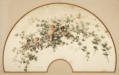 Lot 191 - Fan. A hand-painted fan leaf by E. Buccini, early 20th century