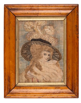 Lot 154 - Embroidered picture. A late 18th century picture of a lady