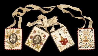 Lot 189 - Scapulars. Two embroidered devotional scapulars, Continental, late 18th century