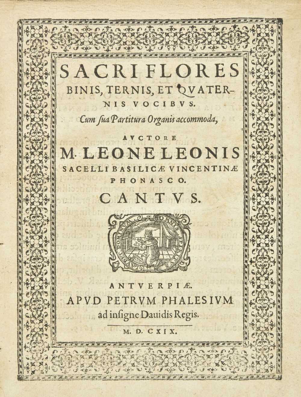 Lot 370 - Music. Sacri Flores Binis, Ternis, et Quaternis Vocibus, Antwerp: Petrum Phalesium, 1619