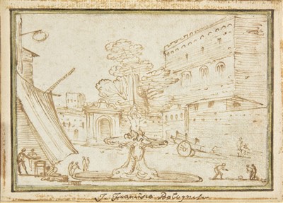 Lot 243 - Grimaldi (Giovanni Francesco, il Bolognese, 1606-1680). Courtyard with fountain