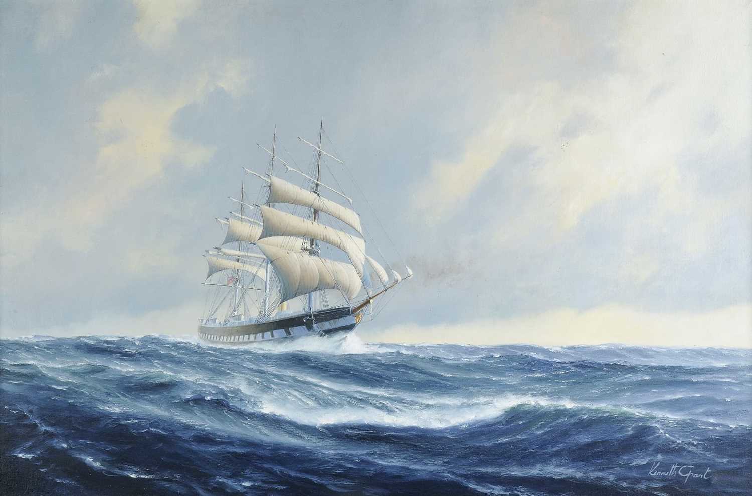 Lot 335 - Grant (Kenneth, 1934-), British merchant ship in a strong breeze, oil on canvas