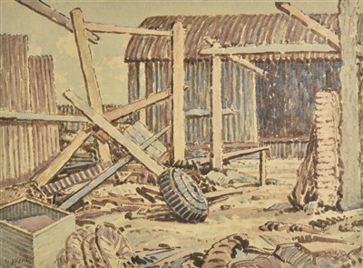 Lot 399 - Bone (David Muirhead, 1876-1953). Derelict farm buildings