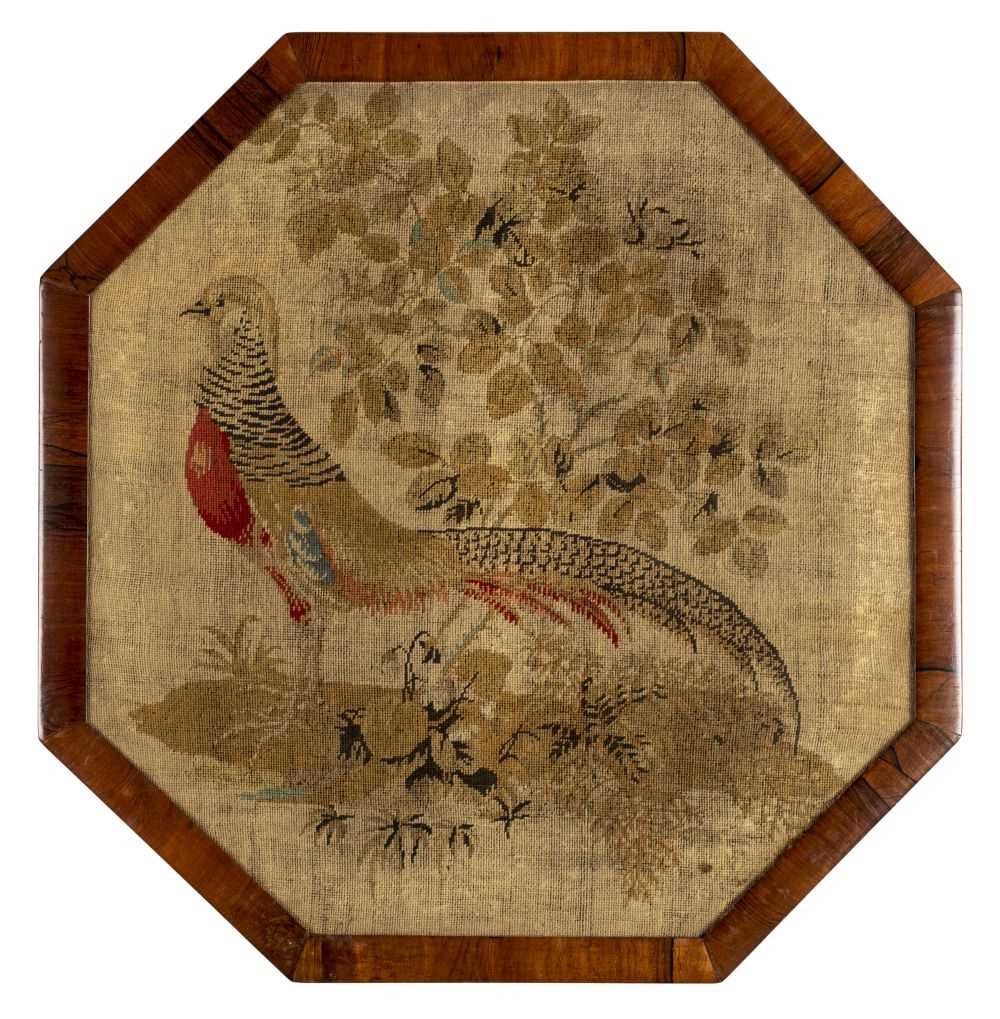 Lot 176 - Needlework picture. An octagonal tapestry picture of a golden pheasant, Victorian