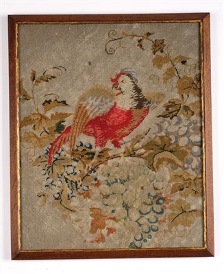Lot 176 - Needlework picture. An octagonal tapestry picture of a golden pheasant, Victorian