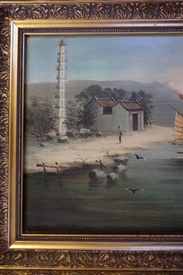 Lot 416 - Namcheong (active 1840 - 1870), Nine Stage Pagoda, & Chinese Junk at Sea
