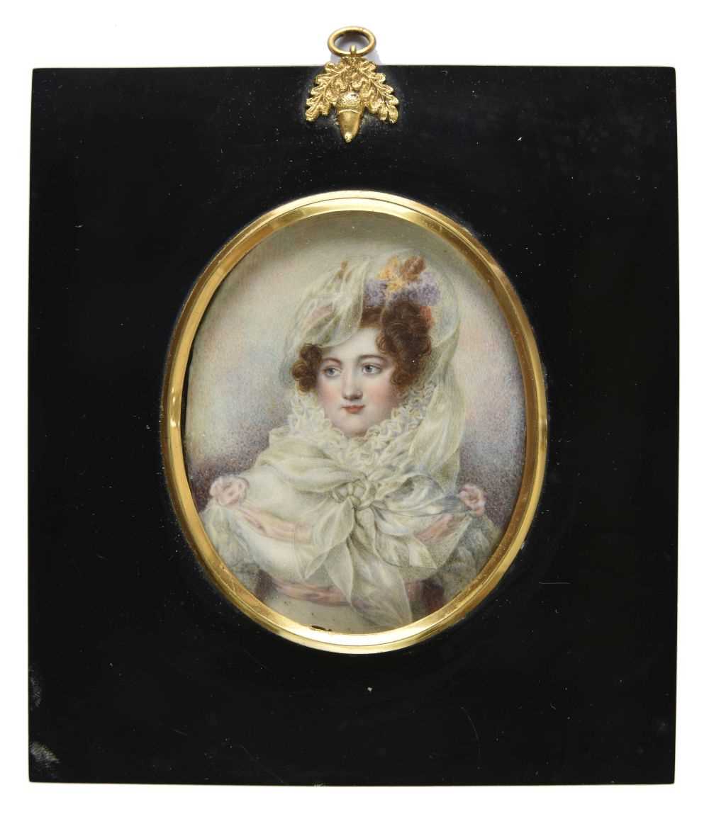 Lot 262 - Miniature. Portrait of a Young Lady, circa 1830s