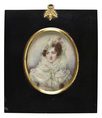 Lot 262 - Miniature. Portrait of a Young Lady, circa 1830s