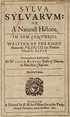 Lot 201 - Bacon (Francis). Sylva Sylvarum: or a Naturall Historie, 3rd edition, 1631