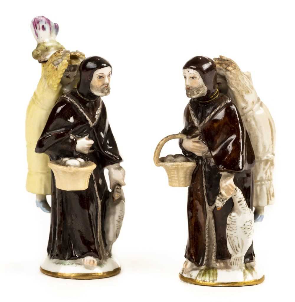 Lot 73 - Meissen. Meissen. A pair of 19th century Meissen style porcelain monk scent flasks