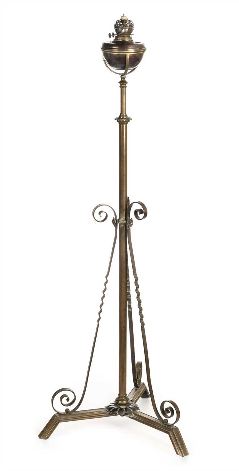 Lot 133 - Standard lamp. A Victorian brass telescopic standard lamp