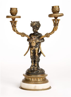 Lot 47 - Candelabra. A pair of 19th century candelabra modelled as Satyr