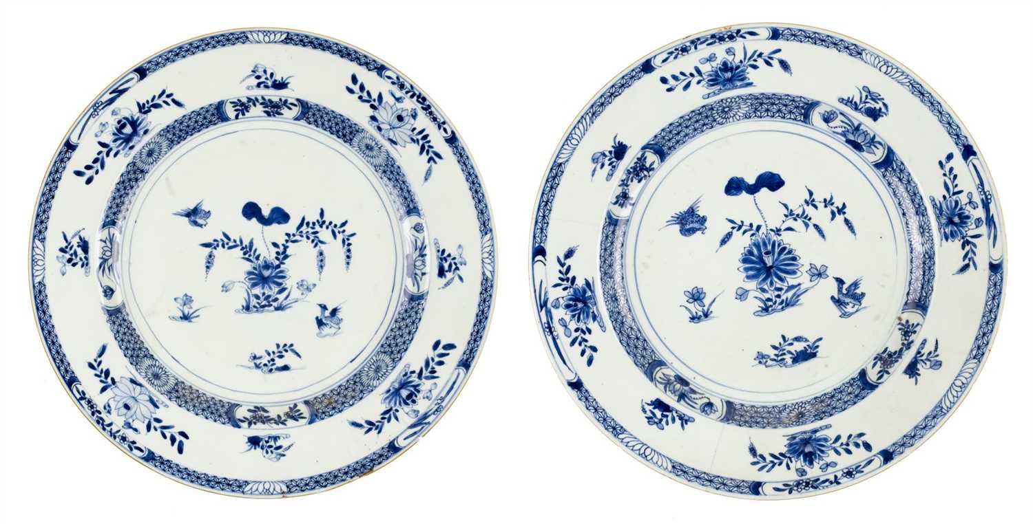 Lot 75 - Chargers. Two 18th century Chinese porcelain chargers