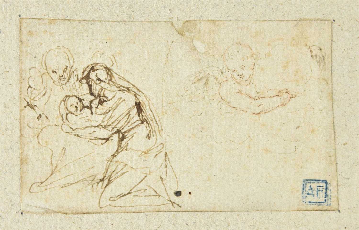 Lot 226 - Attributed to Luca Cambiaso (1527-1585). Sketch of the Holy Family, and a Putto