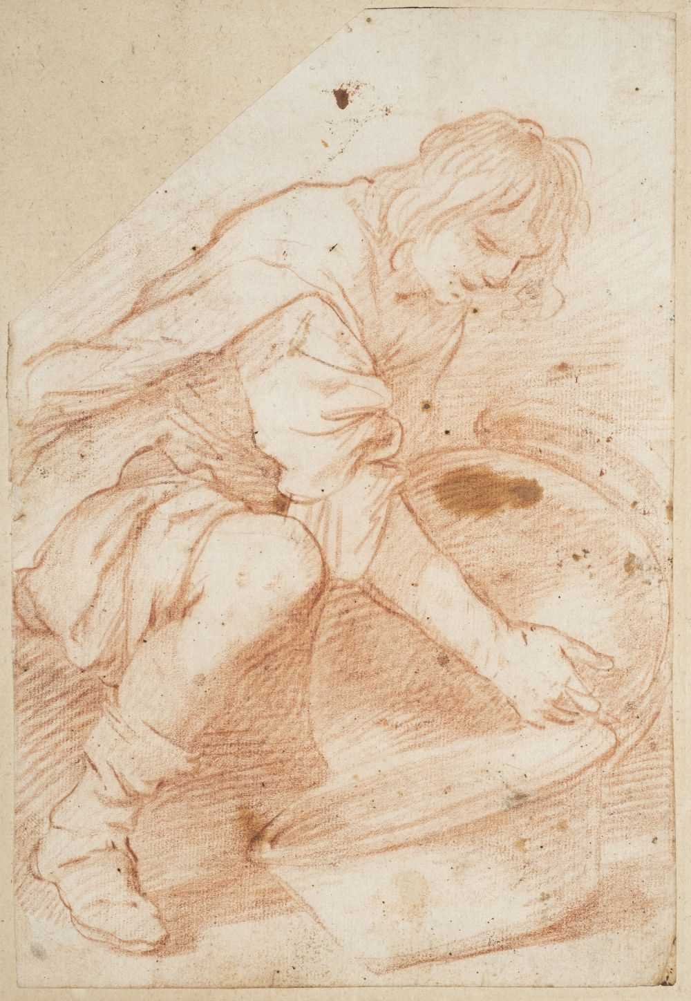 Lot 233 - Continental School. Young Man Stacking Pots, red chalk on laid paper