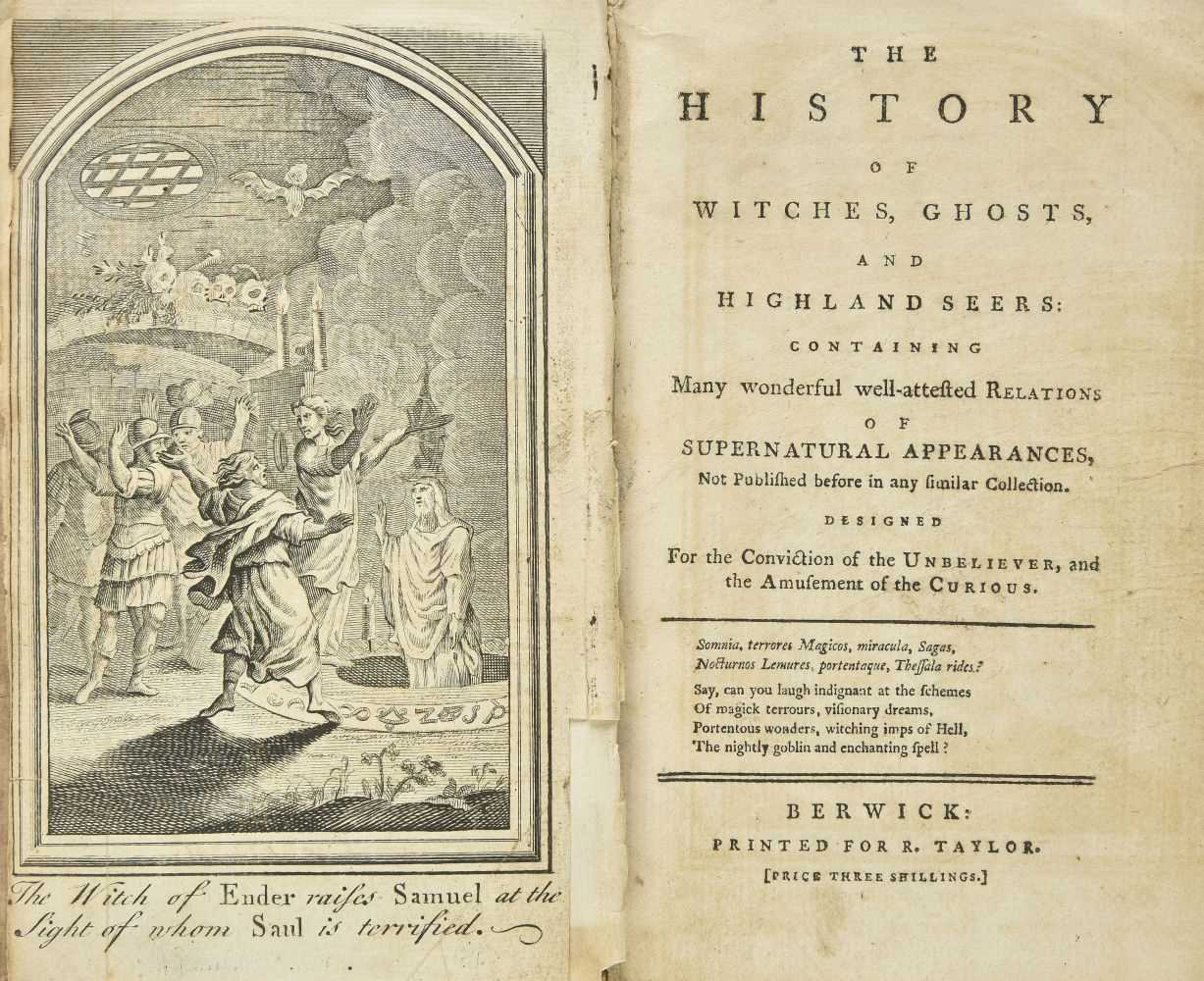 Lot 383 - Witchcraft. The History of Witches, Ghosts, and Highland Seers... , 1st edition, Berwick, [1772?]
