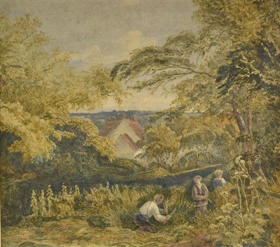 Lot 299 - English school. Landscape with Figures, early 19th century