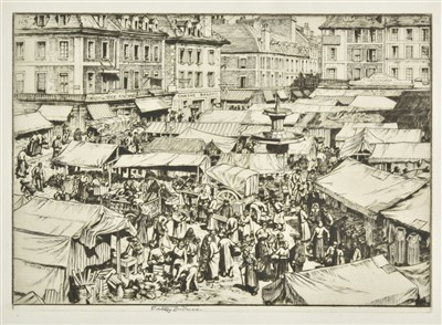 Lot 427 - Anderson Stanley (1884-1996). Le Marché Falaise, dry point etching