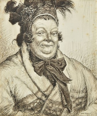 Lot 397 - Blaikley (Ernest, 1885-1965). Portrait of a lady, head and shoulders, wearing a fancy hat, 1926