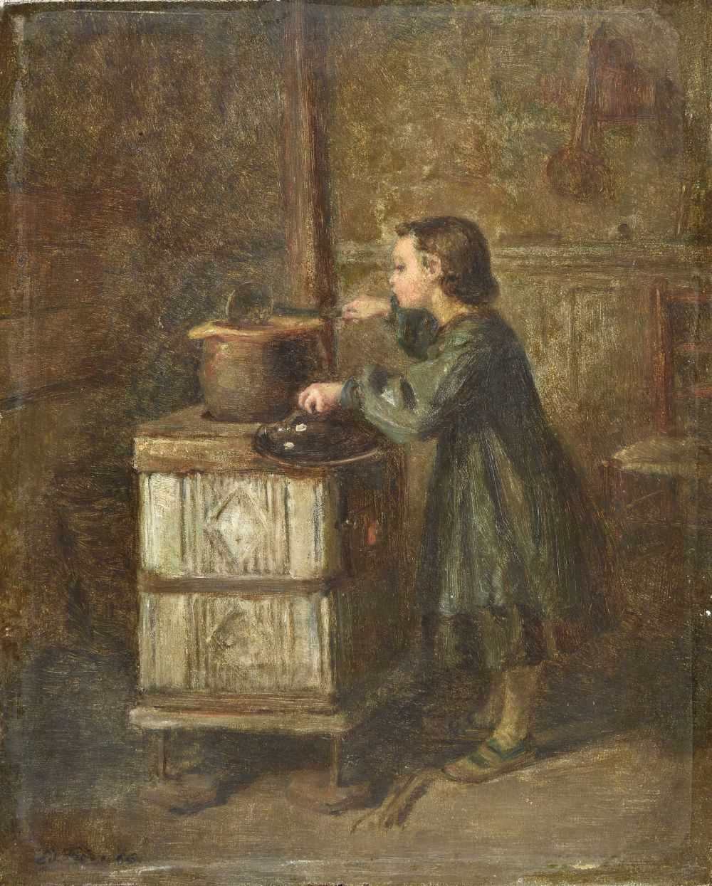 Lot 448 - Frere (Edouard, 1819-1886). Girl with Cooking Pot at the Stove, 1866