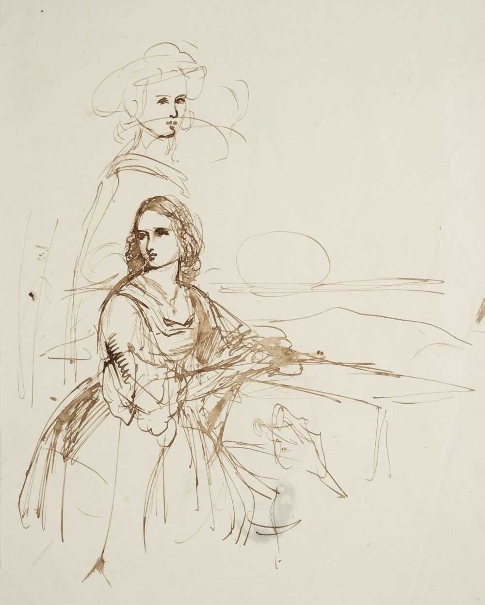 Lot 304 - Grant, (Sir Francis, 1803-1878) Study of a lady seated at a table with a figure behind