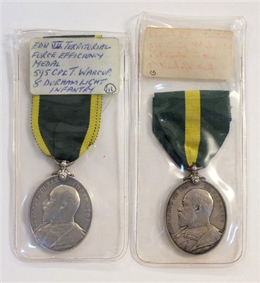 Lot 218 - Territorial Force Efficiency Medals (Norfolk Regiment and Durham Light Infantry)