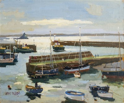 Lot 385 - Ward (Eric, 1945-). Boats in the harbour, Newlyn, oil on board