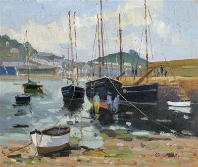 Lot 386 - Ward (Eric, 1945-). Luggers at Newlyn Old Harbour, oil on board