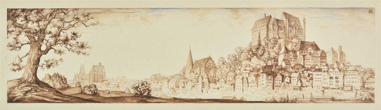 Lot 303 - German School. View of hillside town, late 19th century