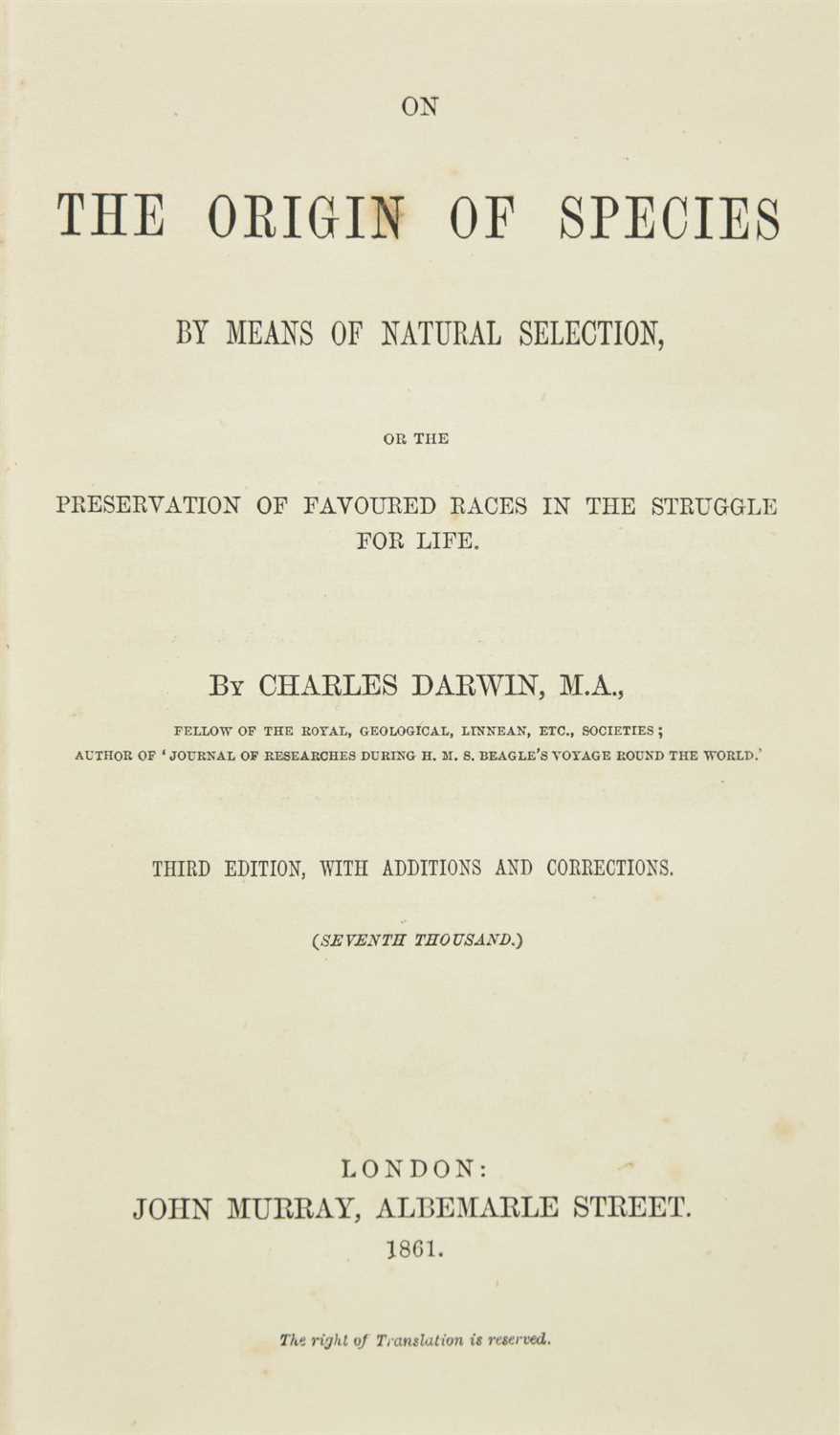 Lot 207 - Darwin (Charles). On the Origin of Species by Means of Natural Selection, 3rd edition, 1861