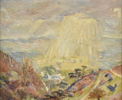 Lot 389 - Winnicott (Alice Buxton, 1891-1973). Landscape with sun braking through the clouds