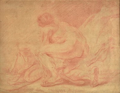 Lot 265 - Italian School. Kneeling male nude by rocks with ewer