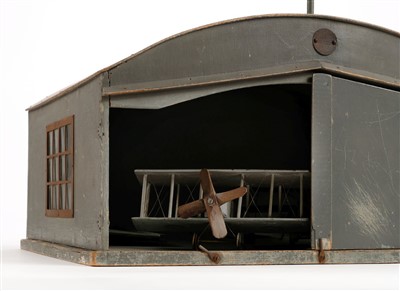 Lot 158 - WWI RFC. A rare and large toy model aeroplane hangar by Lines Bros, c. 1915