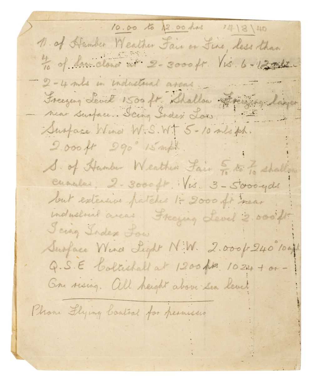 Lot 169 - WWII RAF Battle of Britain Weather Report., August 1940