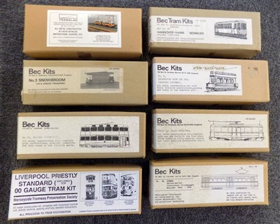 Lot 5 - Tram model kits. A collection of brass etched tram model kits and related