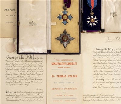 Lot 209 - British Orders bestowed upon Col. Sir Thomas Andrew Polson, KBE, CMG