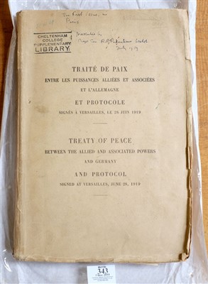 Lot 343 - World War One. Treaty of Peace Between the Allied and Associated Powers and Germany.... , [1919]