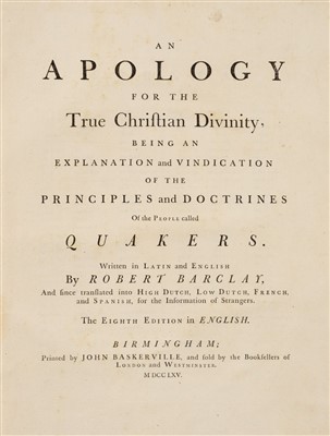 Lot 351 - Baskerville Press. An Apology for the True Christian Divinity..., Birmingham, 1765