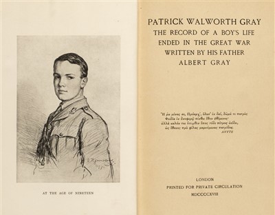 Lot 327 - Gray (Albert). Patrick Walworth Gray The Record of a Boy's Life Ended in the Great War, 1918