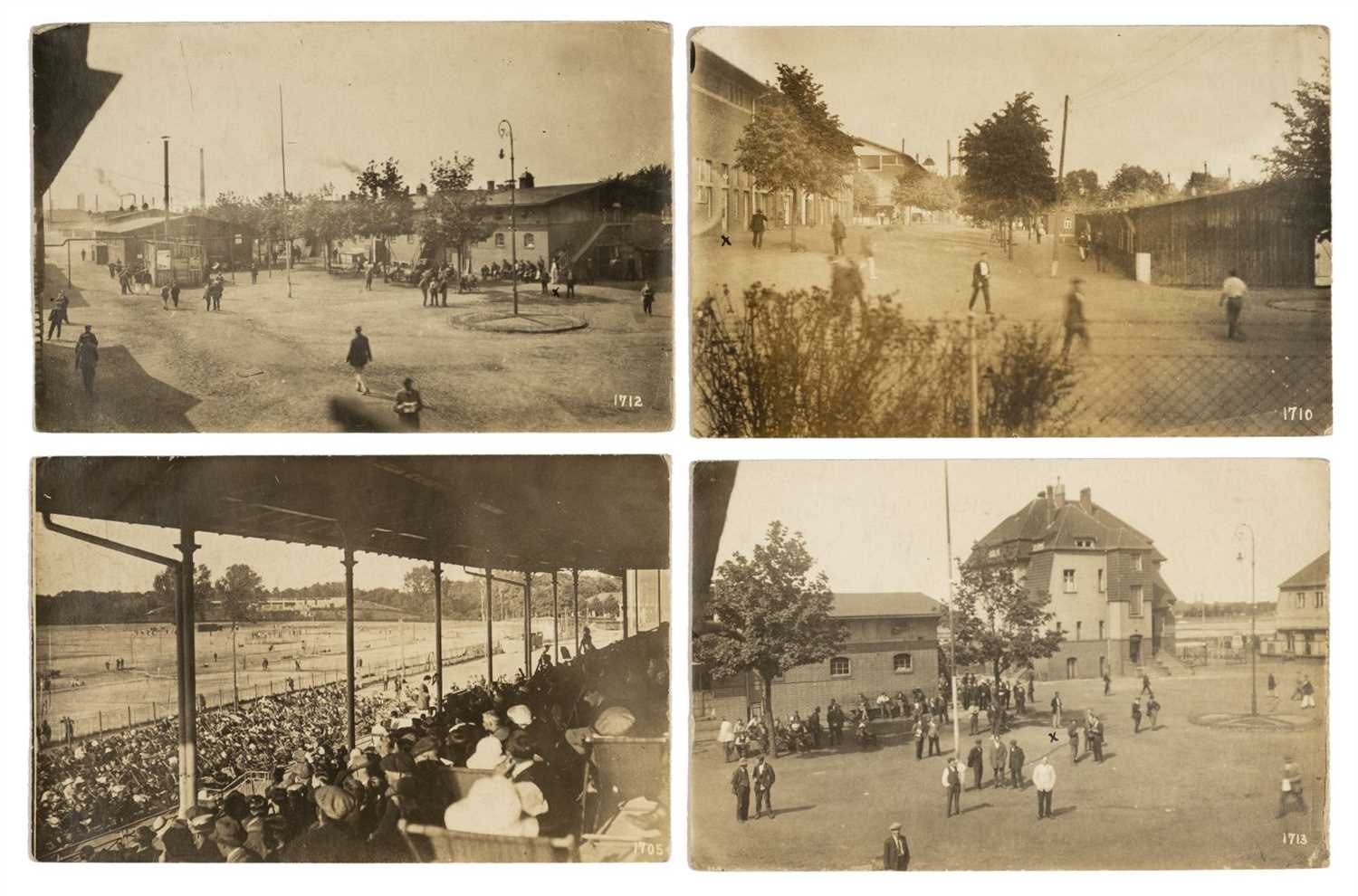 Lot 334 - Ruhleben. A group of four real photo postcards of prisoners and camp scenes, circa 1916