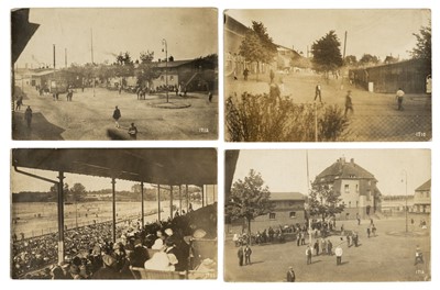 Lot 334 - Ruhleben. A group of four real photo postcards of prisoners and camp scenes, circa 1916