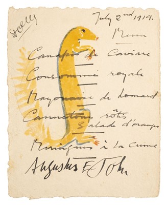 Lot 342 - John (Augustus, 1878-1961). Signed menu with vignette illustration, 2 July 1919