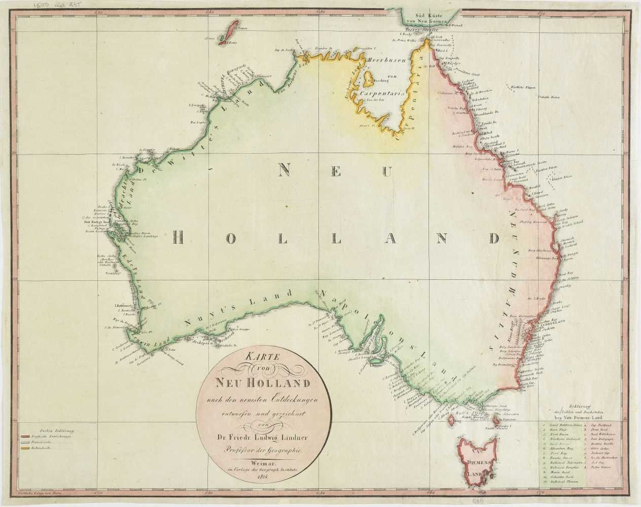 Lot 8 - Australia. Lindner (F. L.), Karte von Neu Holland, 1814