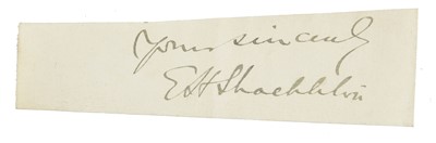 Lot 176 - Shackleton (Ernest Henry, 1874-1922). Signed sentiment 'Yours sincerely, E.H. Shackleton'